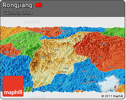 Physical Panoramic Map of Rongjiang, political outside