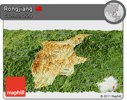 Physical Panoramic Map of Rongjiang, satellite outside