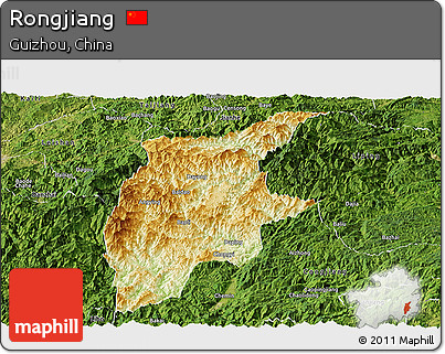 Physical Panoramic Map of Rongjiang, satellite outside