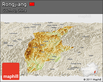 Physical Panoramic Map of Rongjiang, shaded relief outside