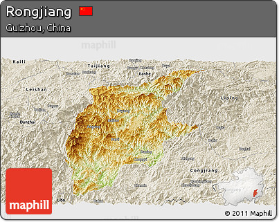 Physical Panoramic Map of Rongjiang, shaded relief outside