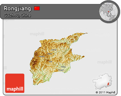 Physical Panoramic Map of Rongjiang, single color outside