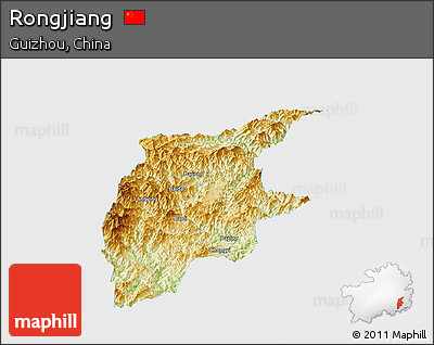 Physical Panoramic Map of Rongjiang, single color outside