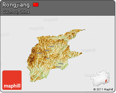 Physical Panoramic Map of Rongjiang, single color outside