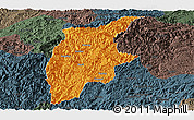 Political Panoramic Map of Rongjiang, darken, semi-desaturated