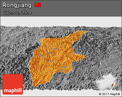 Political Panoramic Map of Rongjiang, desaturated
