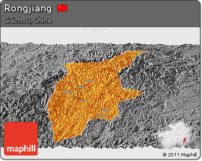 Political Panoramic Map of Rongjiang, desaturated