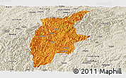 Political Panoramic Map of Rongjiang, shaded relief outside