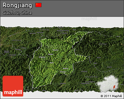 Satellite Panoramic Map of Rongjiang, darken