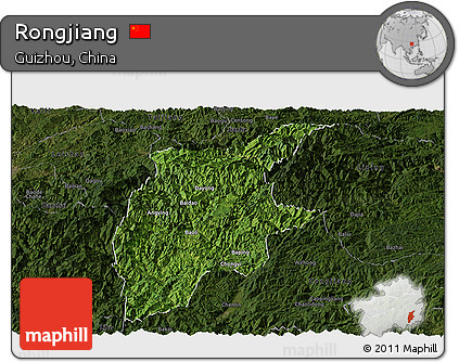 Satellite Panoramic Map of Rongjiang, darken