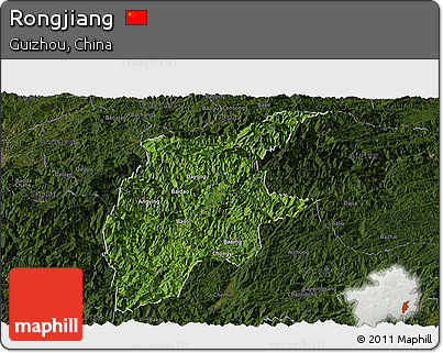 Satellite Panoramic Map of Rongjiang, darken