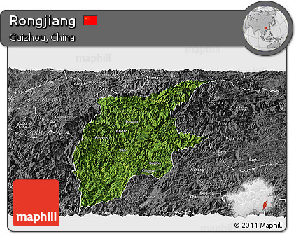 Satellite Panoramic Map of Rongjiang, desaturated