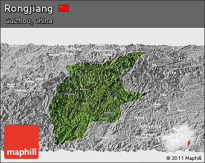 Satellite Panoramic Map of Rongjiang, lighten, desaturated