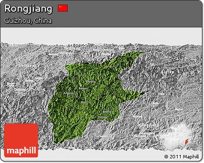 Satellite Panoramic Map of Rongjiang, lighten, desaturated