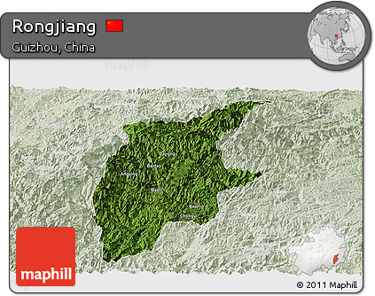Satellite Panoramic Map of Rongjiang, lighten
