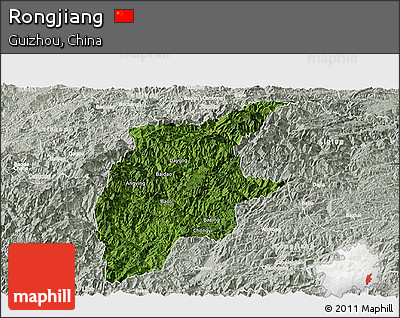 Satellite Panoramic Map of Rongjiang, lighten, semi-desaturated