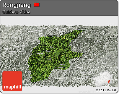 Satellite Panoramic Map of Rongjiang, lighten, semi-desaturated