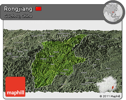 Satellite Panoramic Map of Rongjiang, semi-desaturated