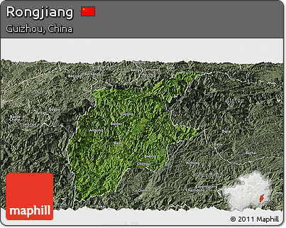 Satellite Panoramic Map of Rongjiang, semi-desaturated