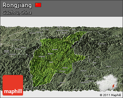 Satellite Panoramic Map of Rongjiang, semi-desaturated