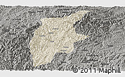 Shaded Relief Panoramic Map of Rongjiang, darken, semi-desaturated