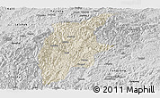 Shaded Relief Panoramic Map of Rongjiang, desaturated