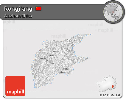 Silver Style Panoramic Map of Rongjiang, single color outside