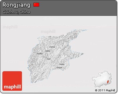 Silver Style Panoramic Map of Rongjiang, single color outside