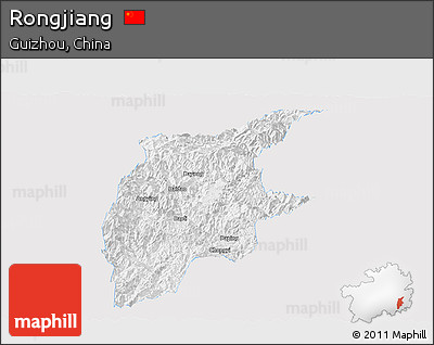 Silver Style Panoramic Map of Rongjiang, single color outside