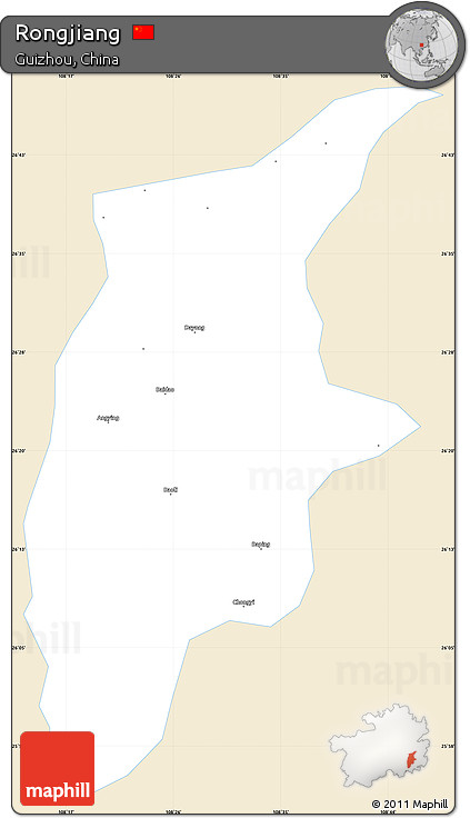 Classic Style Simple Map of Rongjiang, single color outside