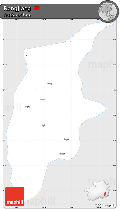 Silver Style Simple Map of Rongjiang, single color outside