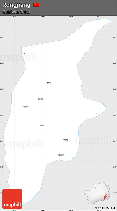 Silver Style Simple Map of Rongjiang, single color outside