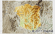 Physical 3D Map of Sandu, semi-desaturated