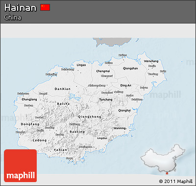 Gray 3D Map of Hainan, single color outside
