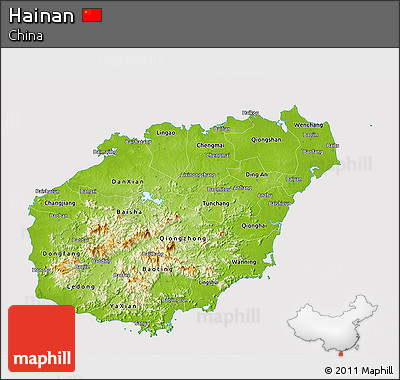 Physical 3D Map of Hainan, cropped outside