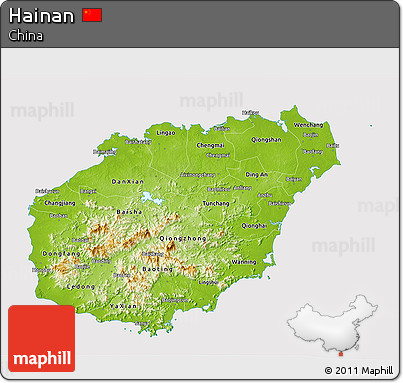 Physical 3D Map of Hainan, cropped outside