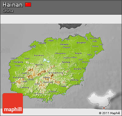 Physical 3D Map of Hainan, darken, desaturated