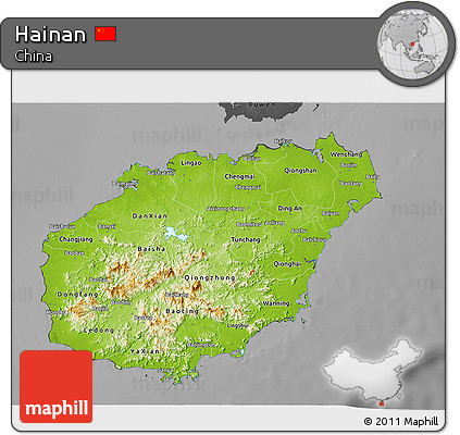 Physical 3D Map of Hainan, darken, desaturated