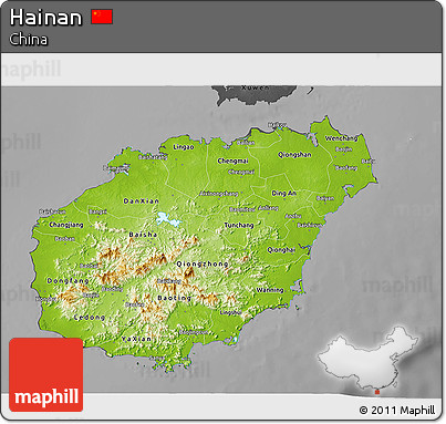 Physical 3D Map of Hainan, darken, desaturated
