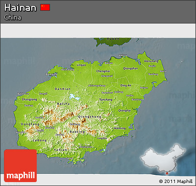 Physical 3D Map of Hainan, darken