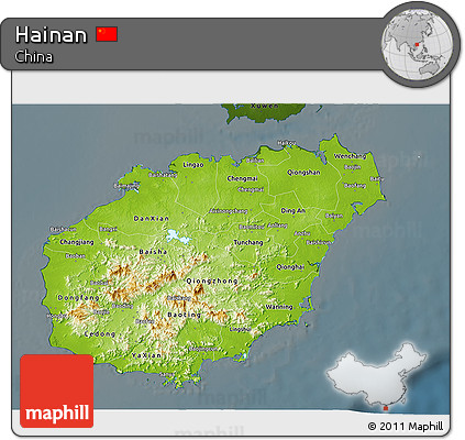 Physical 3D Map of Hainan, darken