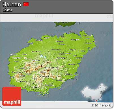 Physical 3D Map of Hainan, darken