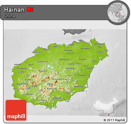 Physical 3D Map of Hainan, desaturated