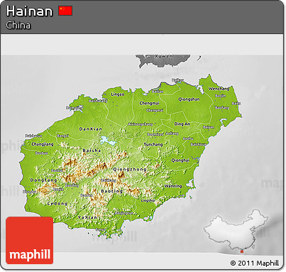 Physical 3D Map of Hainan, desaturated