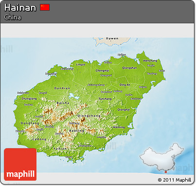 Physical 3D Map of Hainan, shaded relief outside