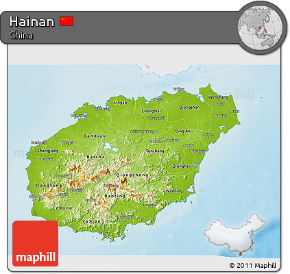 Physical 3D Map of Hainan, single color outside