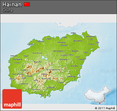 Physical 3D Map of Hainan, single color outside