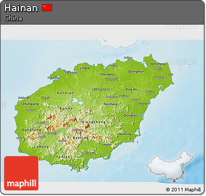 Physical 3D Map of Hainan, single color outside