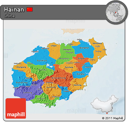 Political 3D Map of Hainan, lighten