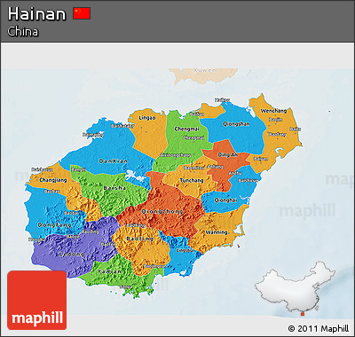 Political 3D Map of Hainan, lighten